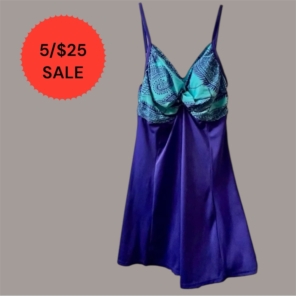 5/$25 Body Concepts Modest Swim Dress Swimsuit Dress Size 14 One Piece Blues